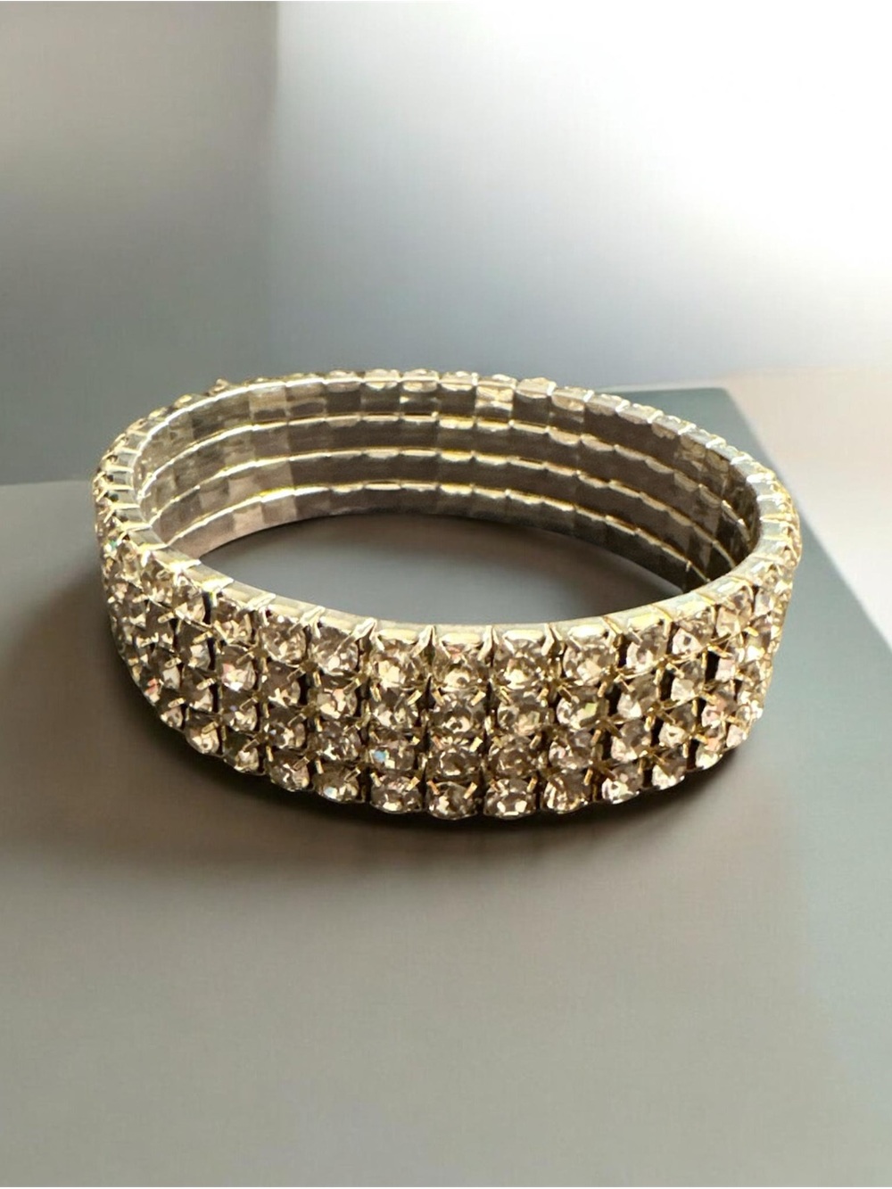 Crystal Stretch Bracelet - Silver Tone Clear Rhinestones
326